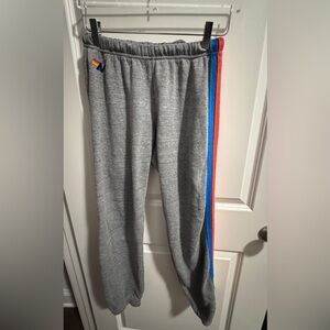 Aviator Nation Drawstring Sweatpants.  Gray with Stripe. Size Medium.